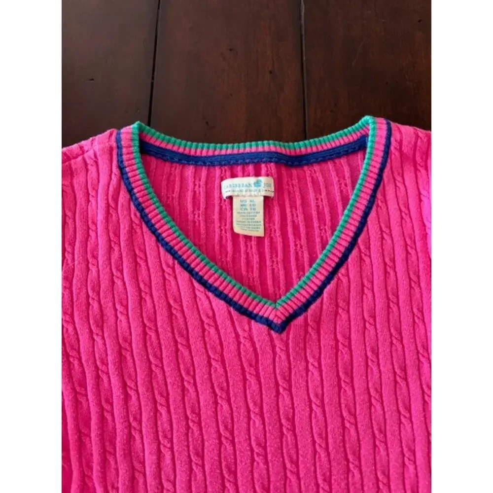 Caribbean Joe Size XL V-Neck Preppy Pink Sweater‎ 100% Cotton